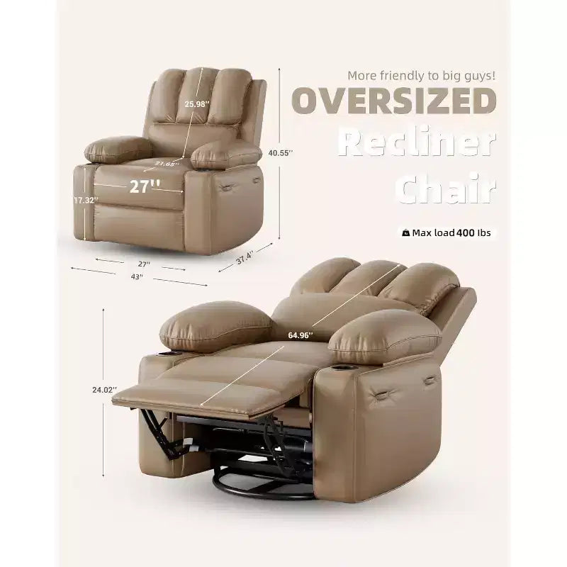 Poltrona Reclinabile Manuale in Similpelle - Design Ergonomico da 68 cm con Portabicchieri e Vano Portaoggetti, per Home Theater e Soggiorno