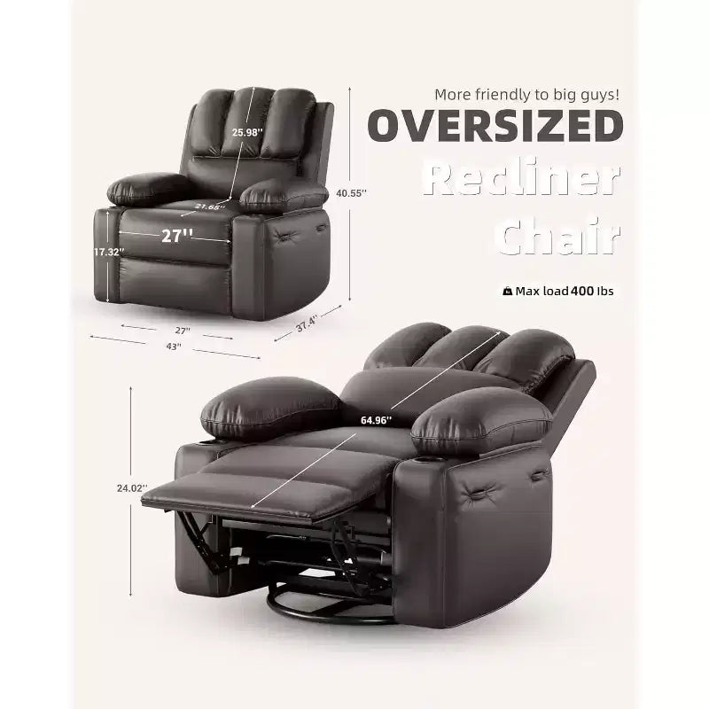 Poltrona Reclinabile Manuale in Similpelle - Design Ergonomico da 68 cm con Portabicchieri e Vano Portaoggetti, per Home Theater e Soggiorno
