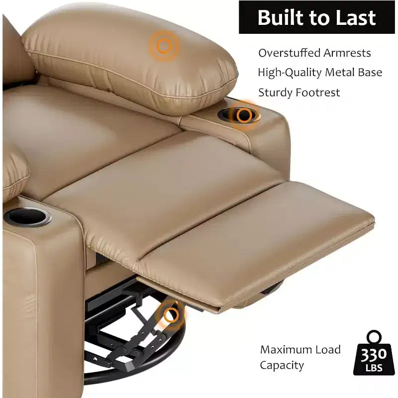 Poltrona Reclinabile Manuale in Similpelle - Design Ergonomico da 68 cm con Portabicchieri e Vano Portaoggetti, per Home Theater e Soggiorno