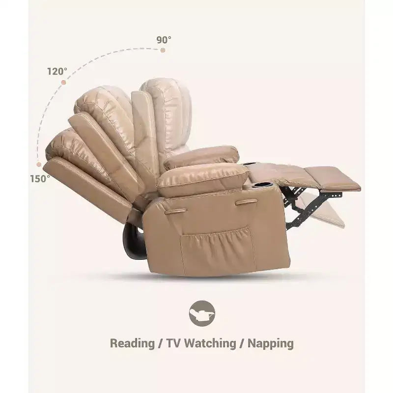 Poltrona Reclinabile Manuale in Similpelle - Design Ergonomico da 68 cm con Portabicchieri e Vano Portaoggetti, per Home Theater e Soggiorno