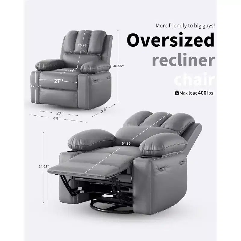 Poltrona Reclinabile Manuale in Similpelle - Design Ergonomico da 68 cm con Portabicchieri e Vano Portaoggetti, per Home Theater e Soggiorno