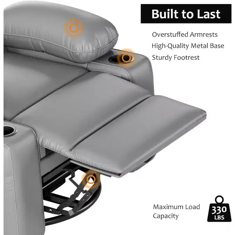 Poltrona Reclinabile Manuale in Similpelle - Design Ergonomico da 68 cm con Portabicchieri e Vano Portaoggetti, per Home Theater e Soggiorno