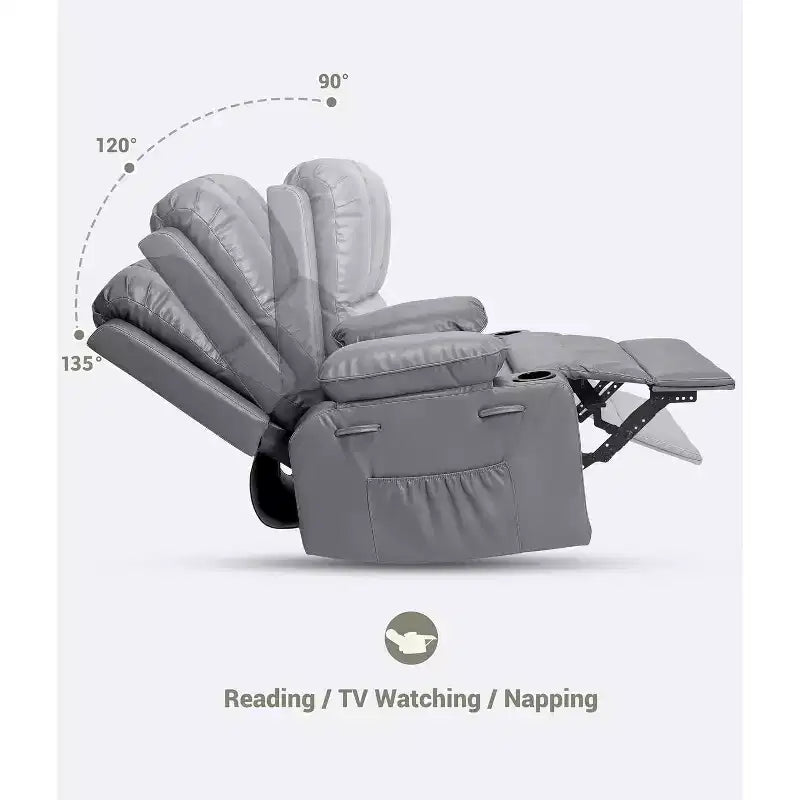 Poltrona Reclinabile Manuale in Similpelle - Design Ergonomico da 68 cm con Portabicchieri e Vano Portaoggetti, per Home Theater e Soggiorno