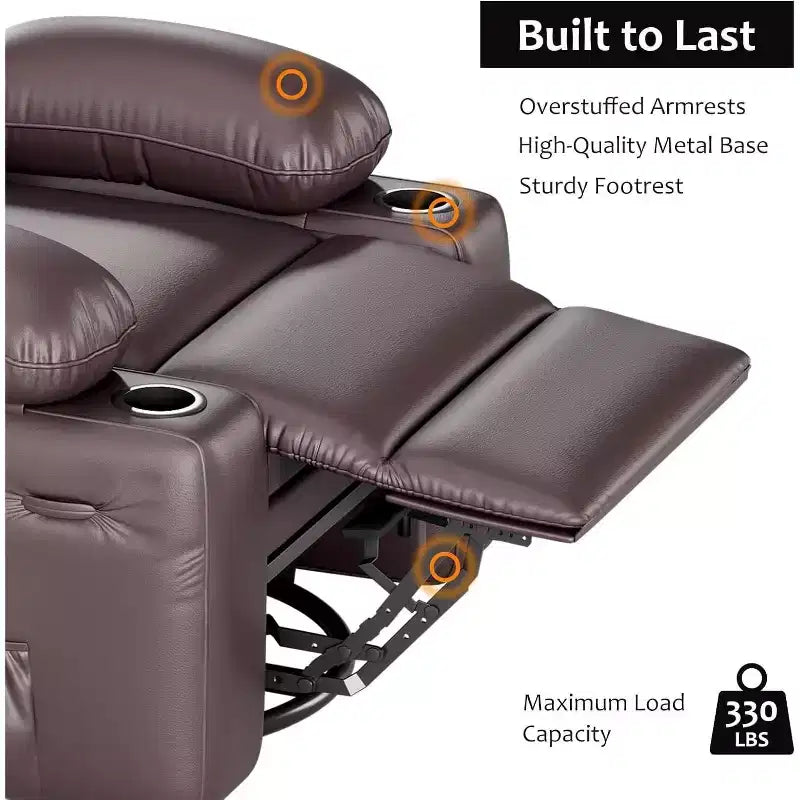 Poltrona Reclinabile Manuale in Similpelle - Design Ergonomico da 68 cm con Portabicchieri e Vano Portaoggetti, per Home Theater e Soggiorno