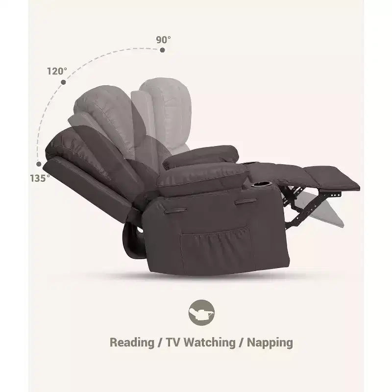 Poltrona Reclinabile Manuale in Similpelle - Design Ergonomico da 68 cm con Portabicchieri e Vano Portaoggetti, per Home Theater e Soggiorno
