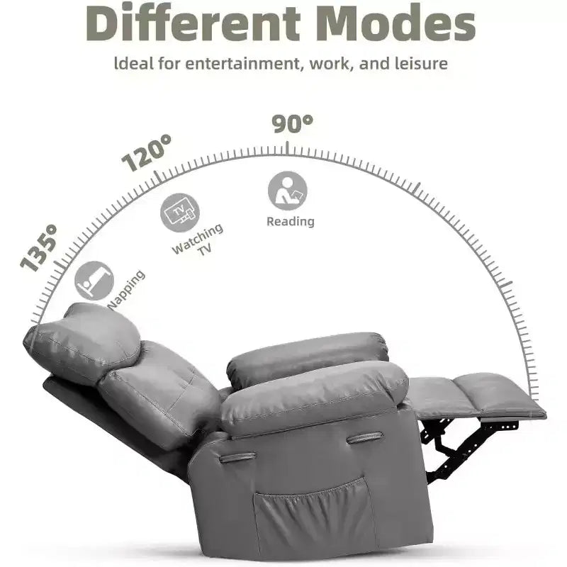 Poltrona Reclinabile con Calore e Massaggio, Girevole a 360° e Dondolio Manuale, Design Ergonomico con Telecomando e Portabicchieri per Soggiorno