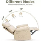 Poltrona Reclinabile con Calore e Massaggio, Girevole a 360° e Dondolio Manuale, Design Ergonomico con Telecomando e Portabicchieri per Soggiorno