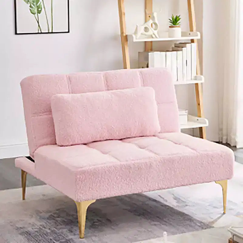 Divano letto futon convertibile moderno in tessuto Teddy, divanetto futon con schienale regolabile e gambe in metallo per piccoli spazi e soggiorno