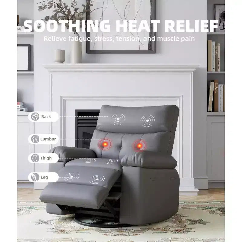 27 Poltrona reclinabile oversize con calore e massaggio, girevole a 360° e dondolio manuale, telecomando per soggiorno, camera da letto