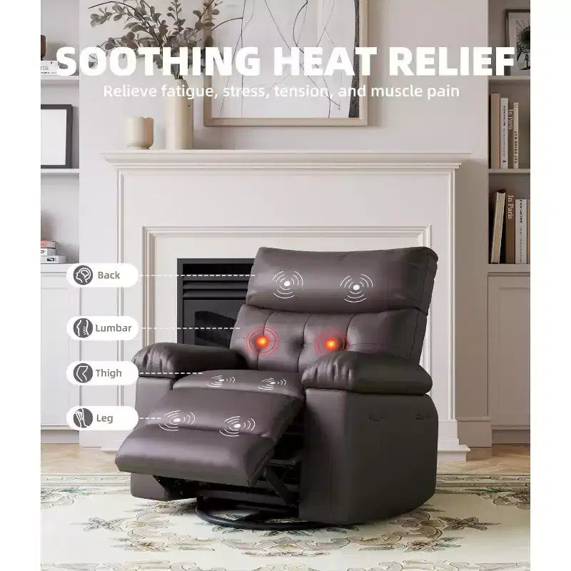 27 Poltrona reclinabile oversize con calore e massaggio, girevole a 360° e dondolio manuale, telecomando per soggiorno, camera da letto