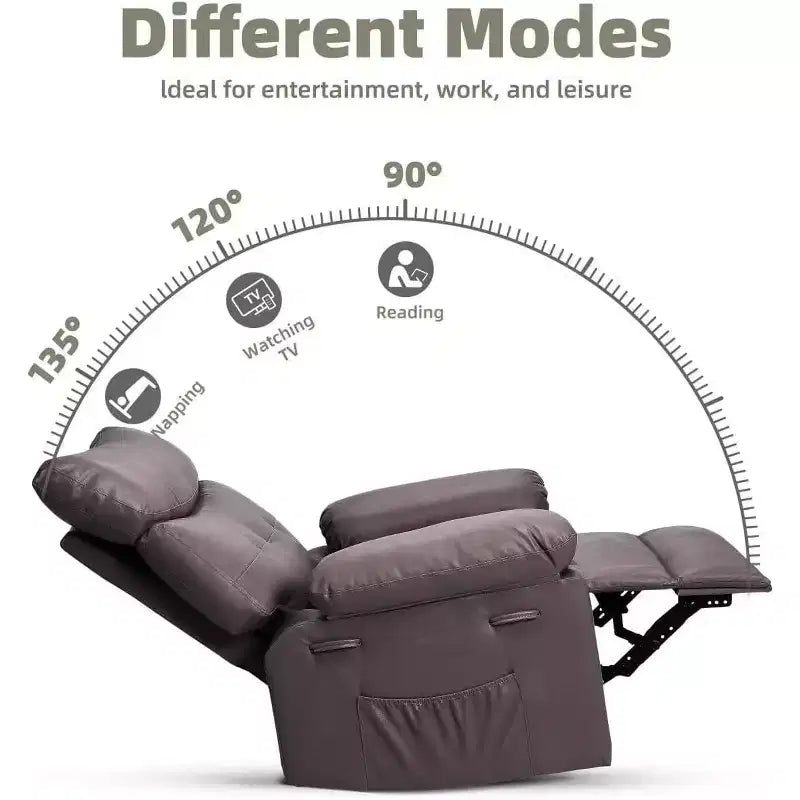 27 Poltrona reclinabile oversize con calore e massaggio, girevole a 360° e dondolio manuale, telecomando per soggiorno, camera da letto