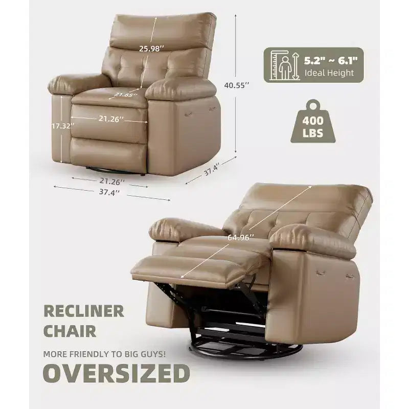 Poltrona Reclinabile Extra Large per Adulti - Divano Recliner in Pelle PU con Schiuma ad Alta Densità, Seduta Ampia e Reclinazione Manuale Fluida