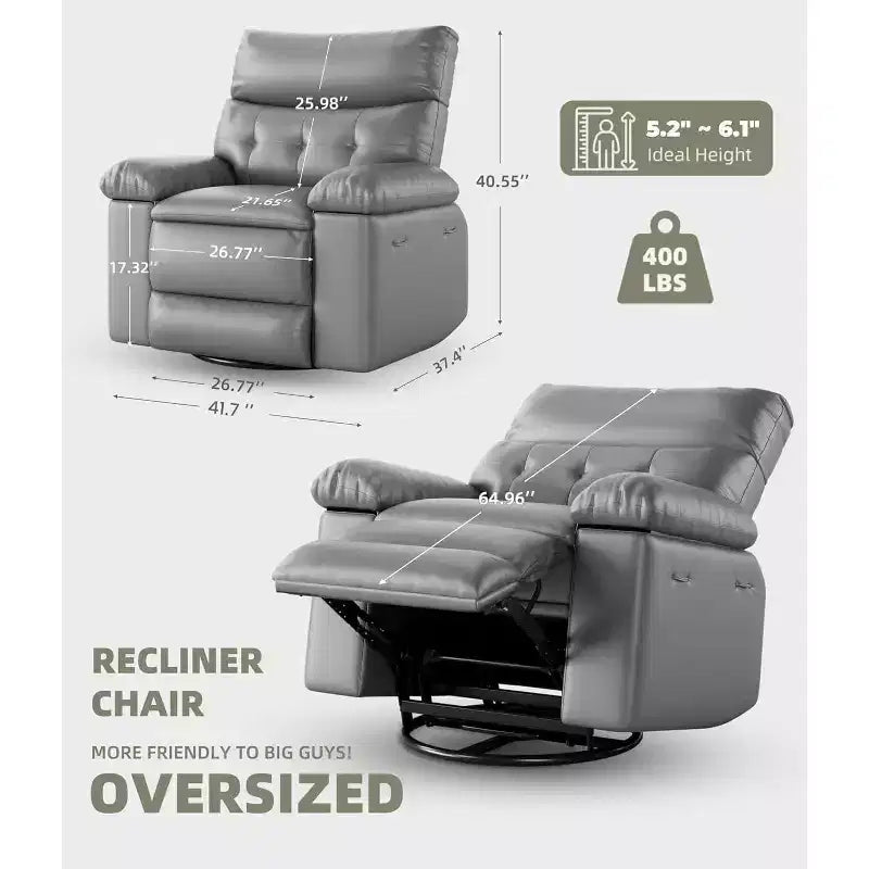 Poltrona Reclinabile Extra Large per Adulti - Divano Recliner in Pelle PU con Schiuma ad Alta Densità, Seduta Ampia e Reclinazione Manuale Fluida