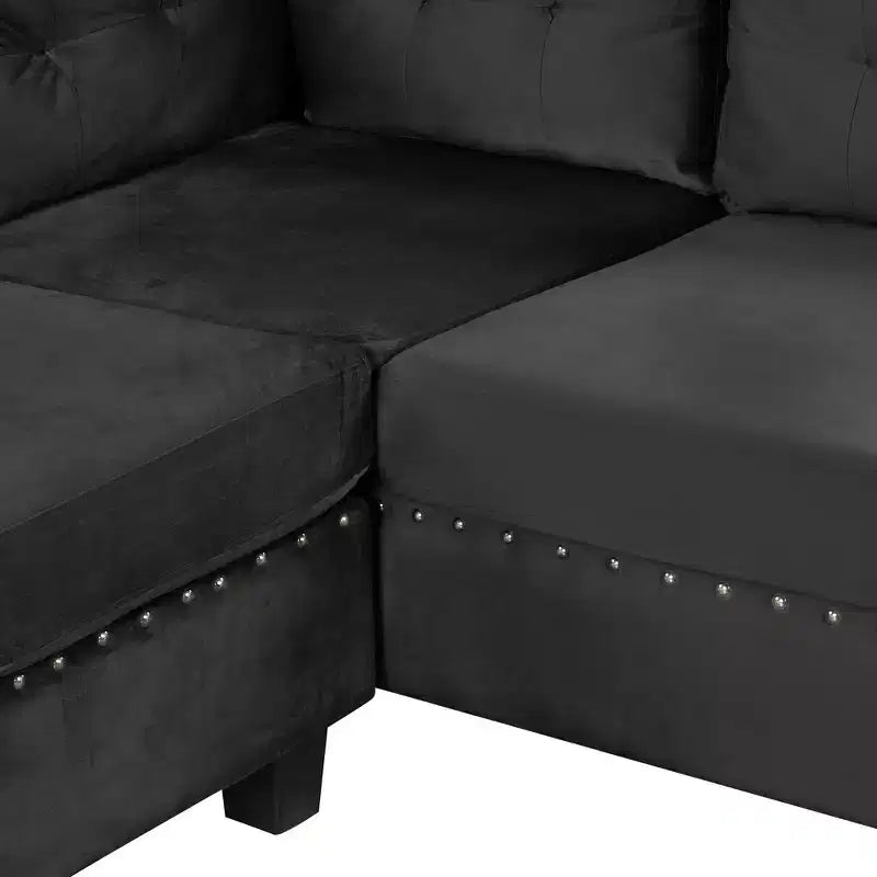 Divano sezionale moderno a L Whisen 105 con pouf contenitore e 2 cuscini