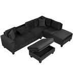 Divano sezionale moderno a L Whisen 105 con pouf contenitore e 2 cuscini