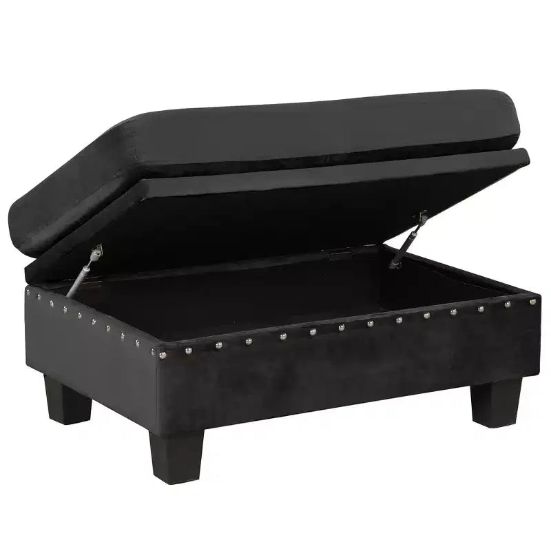 Divano sezionale moderno a L Whisen 105 con pouf contenitore e 2 cuscini