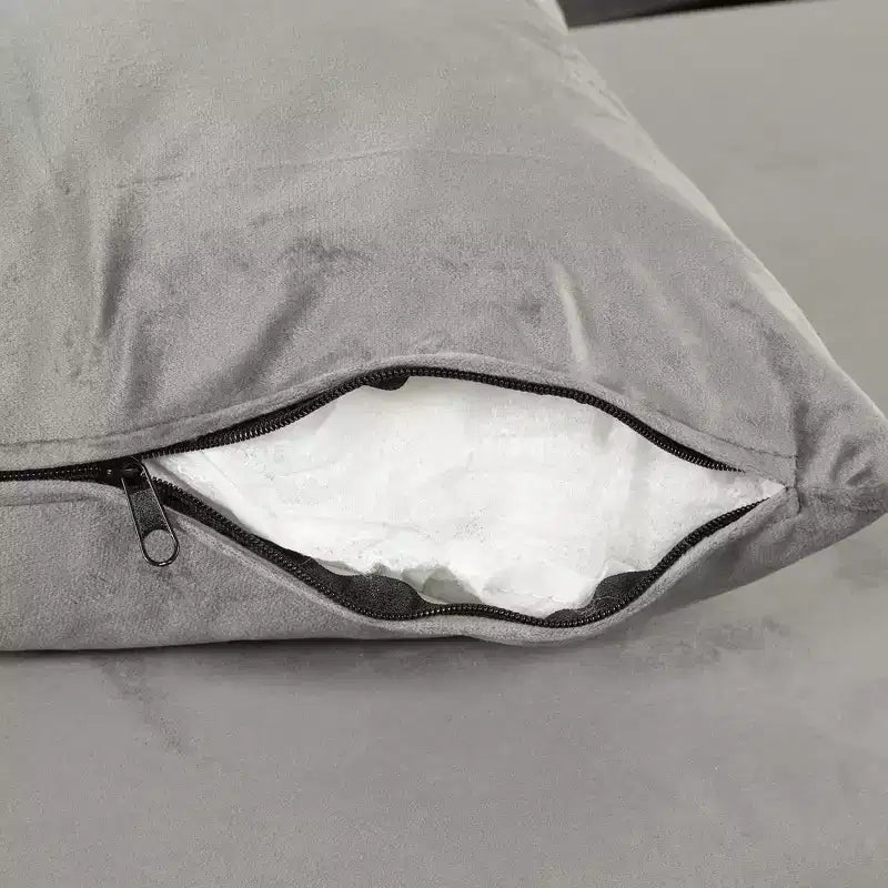 Divano sezionale moderno a L Whisen 105 con pouf contenitore e 2 cuscini