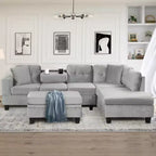 Divano sezionale moderno a L Whisen 105 con pouf contenitore e 2 cuscini