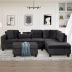 Divano sezionale moderno a L Whisen 105 con pouf contenitore e 2 cuscini