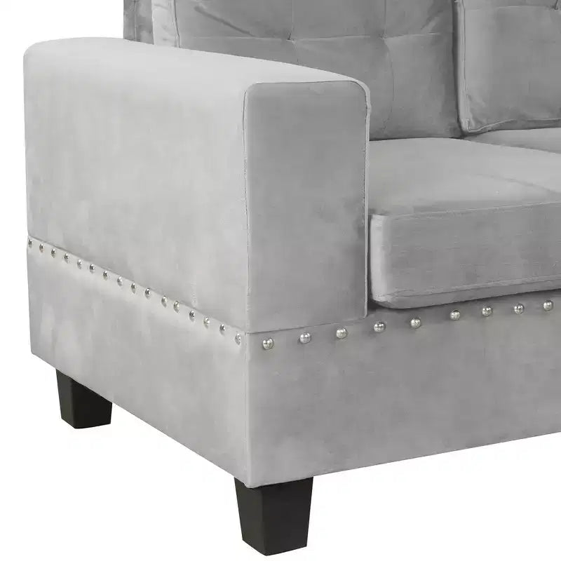 Divano sezionale moderno a L Whisen 105 con pouf contenitore e 2 cuscini