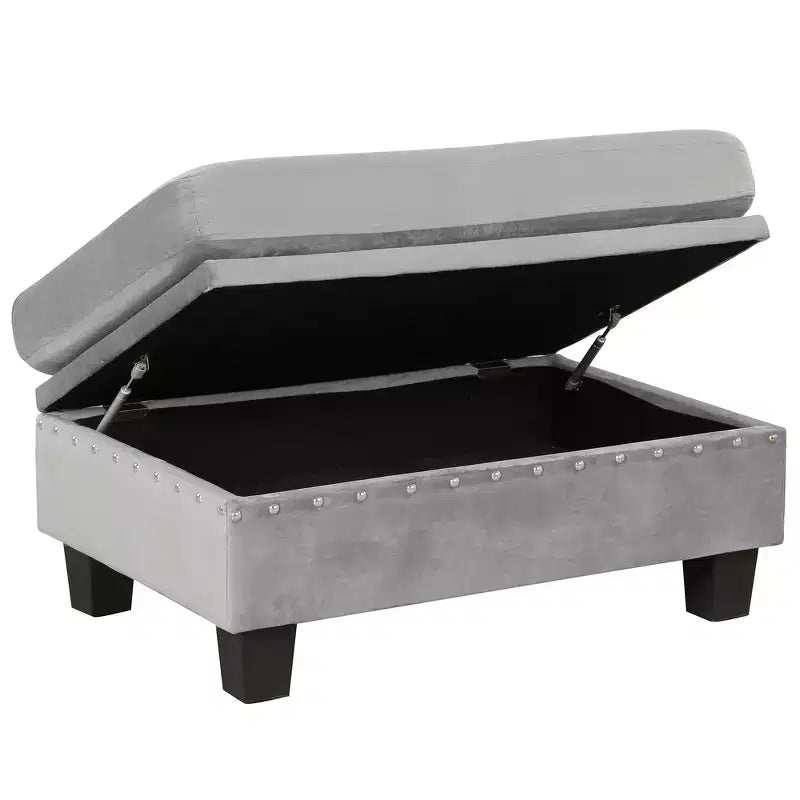 Divano sezionale moderno a L Whisen 105 con pouf contenitore e 2 cuscini