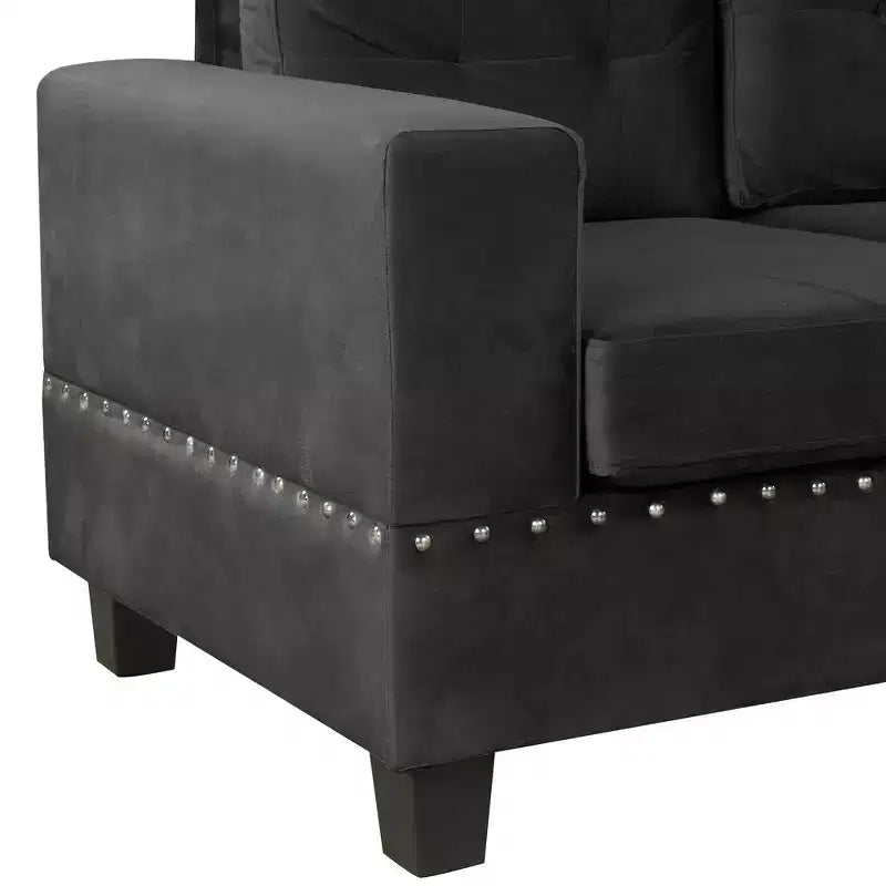 Divano sezionale moderno a L Whisen 105 con pouf contenitore e 2 cuscini