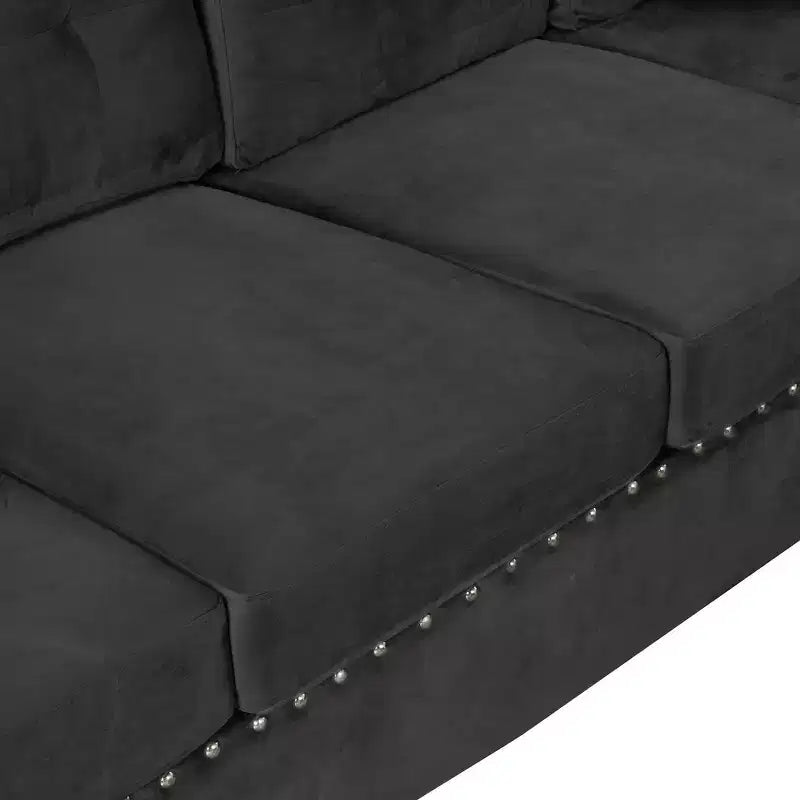 Divano sezionale moderno a L Whisen 105 con pouf contenitore e 2 cuscini