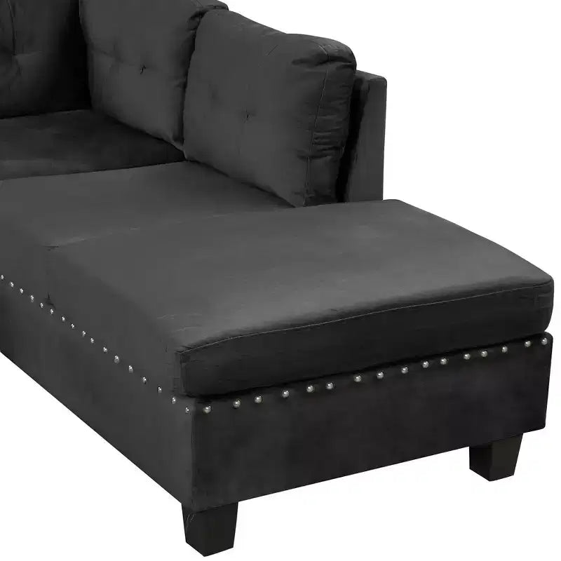 Divano sezionale moderno a L Whisen 105 con pouf contenitore e 2 cuscini