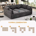 85.4 Divano Letto Sezionale Modulare con Pouf, Porte USB Divano in ciniglia Convertibile a L/U per Soggiorno