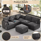 85.4 Divano Letto Sezionale Modulare con Pouf, Porte USB Divano in ciniglia Convertibile a L/U per Soggiorno