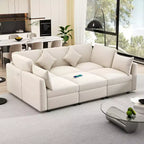 85.4 Divano Letto Sezionale Modulare con Pouf, Porte USB Divano in ciniglia Convertibile a L/U per Soggiorno