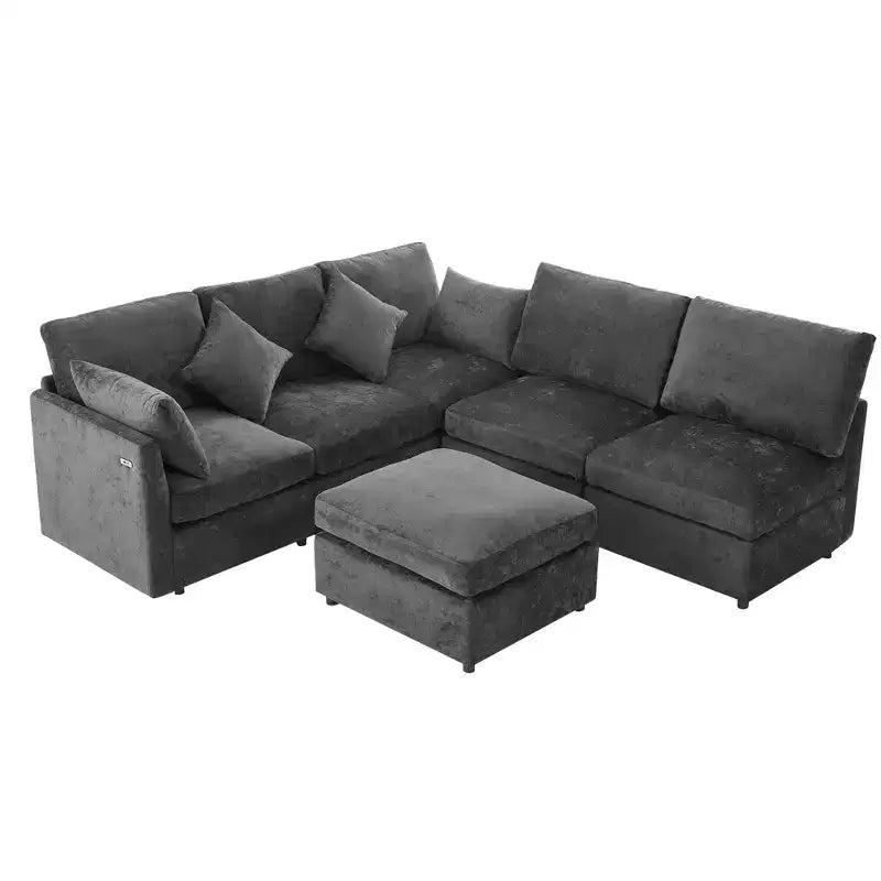 85.4 Divano Letto Sezionale Modulare con Pouf, Porte USB Divano in ciniglia Convertibile a L/U per Soggiorno