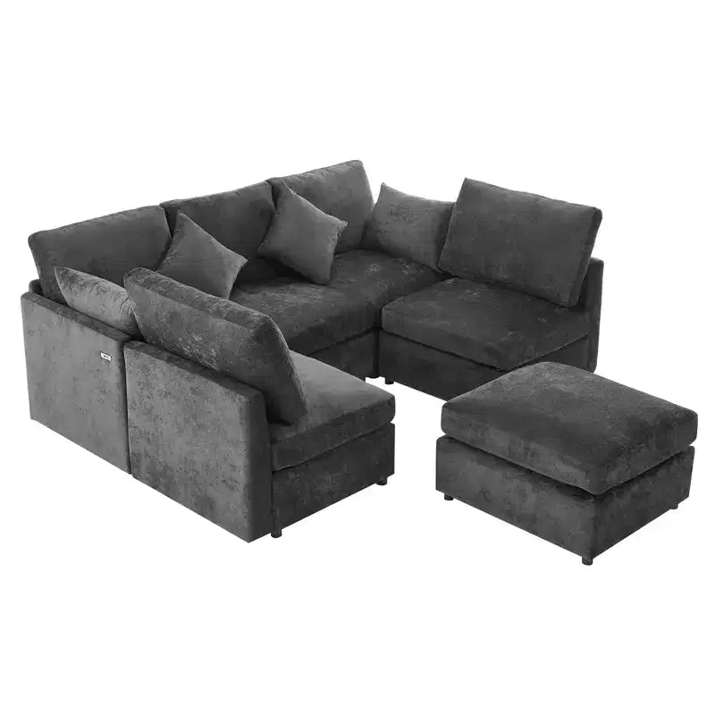 85.4 Divano Letto Sezionale Modulare con Pouf, Porte USB Divano in ciniglia Convertibile a L/U per Soggiorno