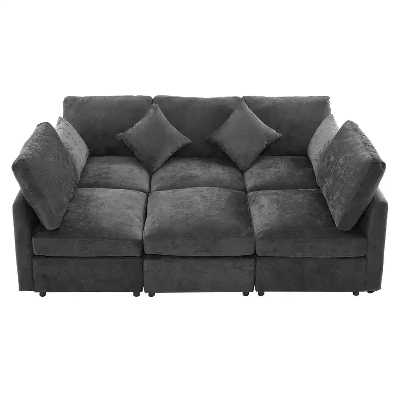 85.4 Divano Letto Sezionale Modulare con Pouf, Porte USB Divano in ciniglia Convertibile a L/U per Soggiorno