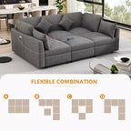 85.4 Divano Letto Sezionale Modulare con Pouf, Porte USB Divano in ciniglia Convertibile a L/U per Soggiorno