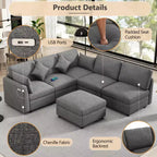 85.4 Divano Letto Sezionale Modulare con Pouf, Porte USB Divano in ciniglia Convertibile a L/U per Soggiorno