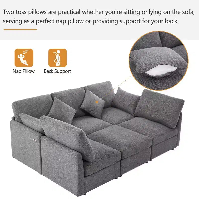 85.4 Divano Letto Sezionale Modulare con Pouf, Porte USB Divano in ciniglia Convertibile a L/U per Soggiorno