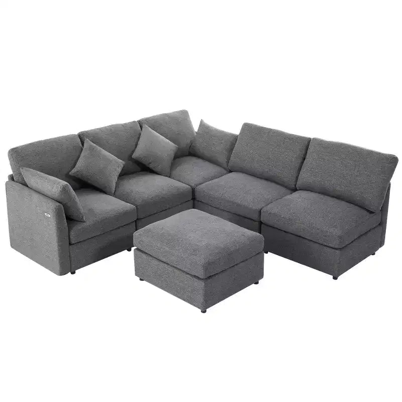 85.4 Divano Letto Sezionale Modulare con Pouf, Porte USB Divano in ciniglia Convertibile a L/U per Soggiorno