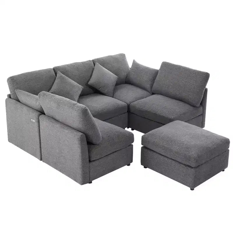 85.4 Divano Letto Sezionale Modulare con Pouf, Porte USB Divano in ciniglia Convertibile a L/U per Soggiorno