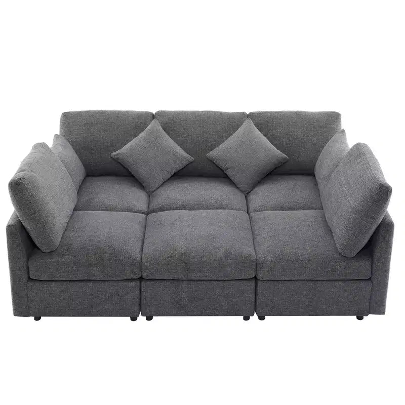 85.4 Divano Letto Sezionale Modulare con Pouf, Porte USB Divano in ciniglia Convertibile a L/U per Soggiorno