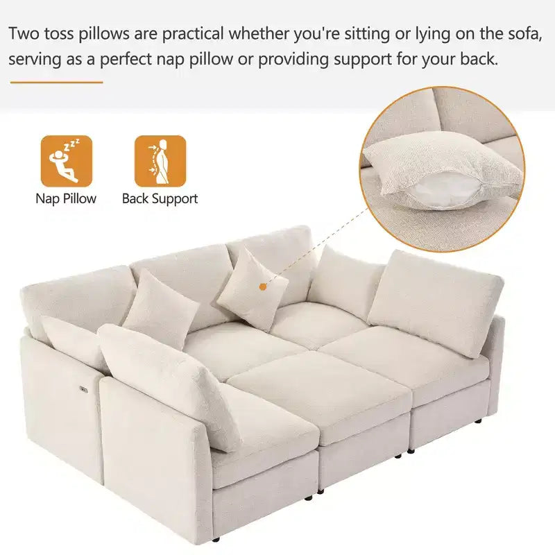 85.4 Divano Letto Sezionale Modulare con Pouf, Porte USB Divano in ciniglia Convertibile a L/U per Soggiorno