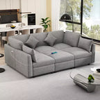 85.4 Divano Letto Sezionale Modulare con Pouf, Porte USB Divano in ciniglia Convertibile a L/U per Soggiorno