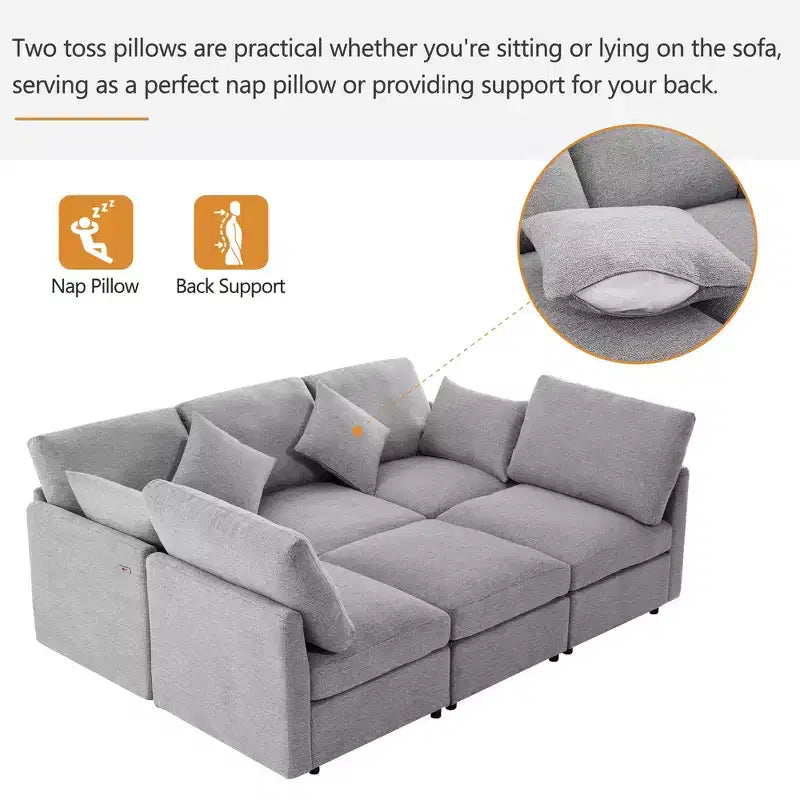 85.4 Divano Letto Sezionale Modulare con Pouf, Porte USB Divano in ciniglia Convertibile a L/U per Soggiorno