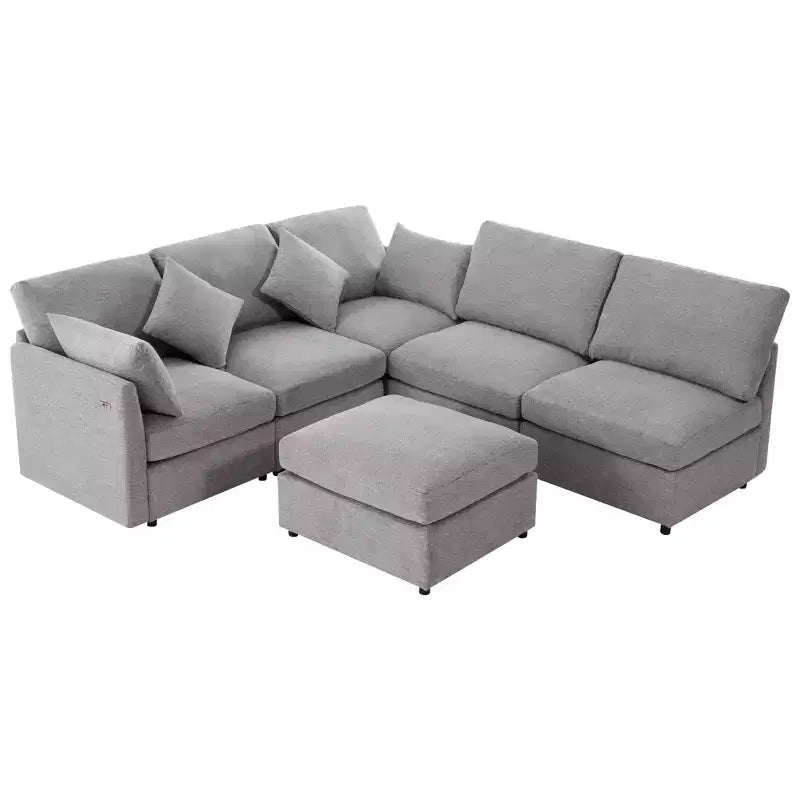 85.4 Divano Letto Sezionale Modulare con Pouf, Porte USB Divano in ciniglia Convertibile a L/U per Soggiorno