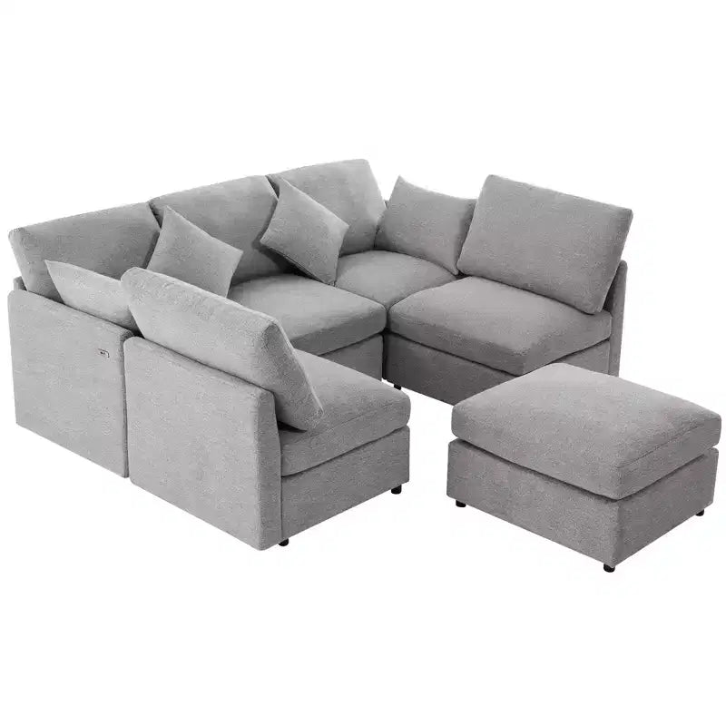 85.4 Divano Letto Sezionale Modulare con Pouf, Porte USB Divano in ciniglia Convertibile a L/U per Soggiorno