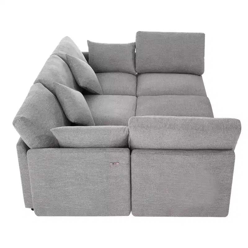 85.4 Divano Letto Sezionale Modulare con Pouf, Porte USB Divano in ciniglia Convertibile a L/U per Soggiorno