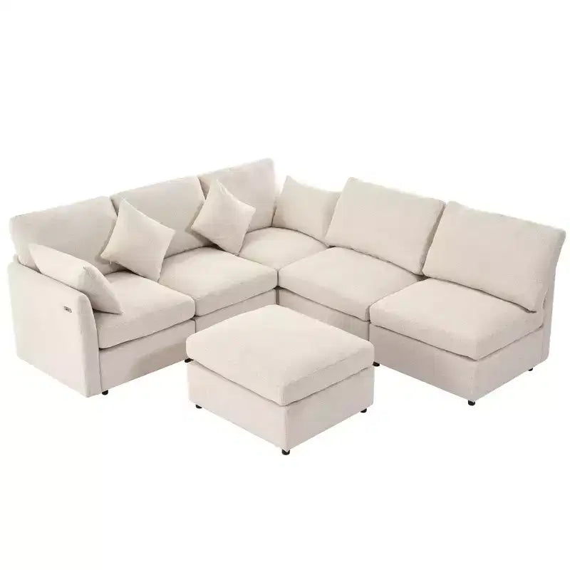 85.4 Divano Letto Sezionale Modulare con Pouf, Porte USB Divano in ciniglia Convertibile a L/U per Soggiorno