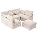 85.4 Divano Letto Sezionale Modulare con Pouf, Porte USB Divano in ciniglia Convertibile a L/U per Soggiorno