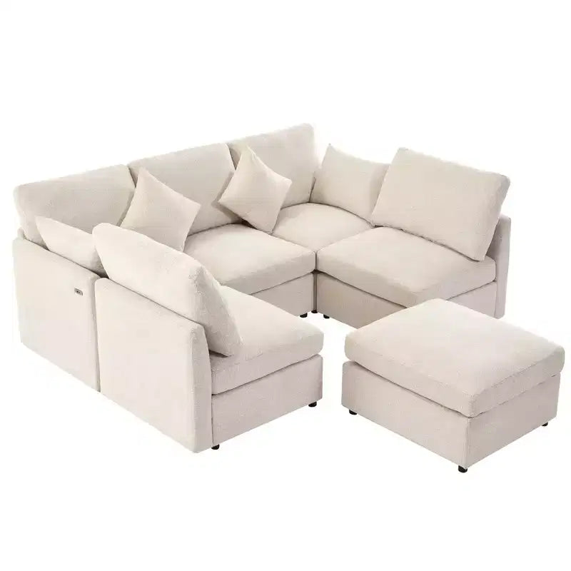 85.4 Divano Letto Sezionale Modulare con Pouf, Porte USB Divano in ciniglia Convertibile a L/U per Soggiorno