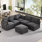 85.4 Divano Letto Sezionale Modulare con Pouf, Porte USB Divano in ciniglia Convertibile a L/U per Soggiorno